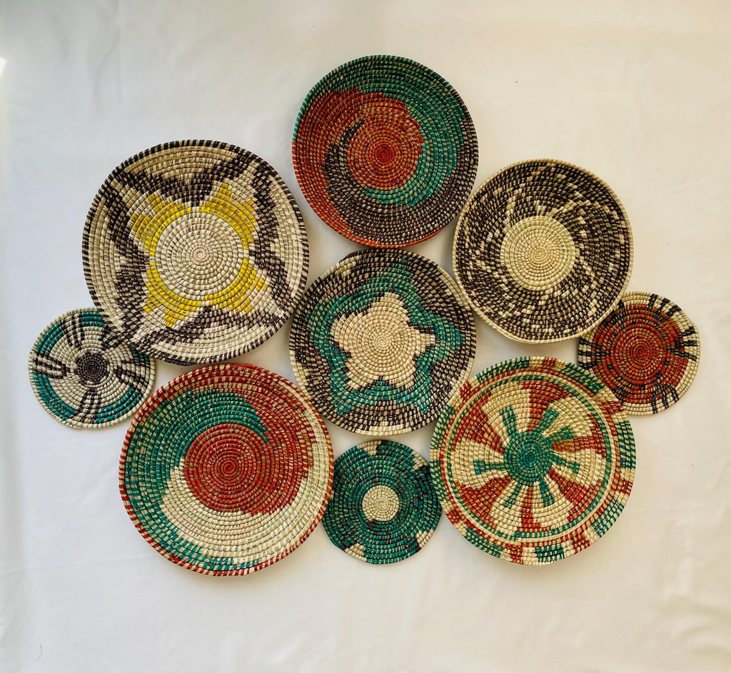 Handwoven Wall Baskets Set Of 9; Boho Wall Decor, Rustic Woven Basket Wall Decor, Handmade Eco-Friendly Seagrass Basket, Housewarming Gift