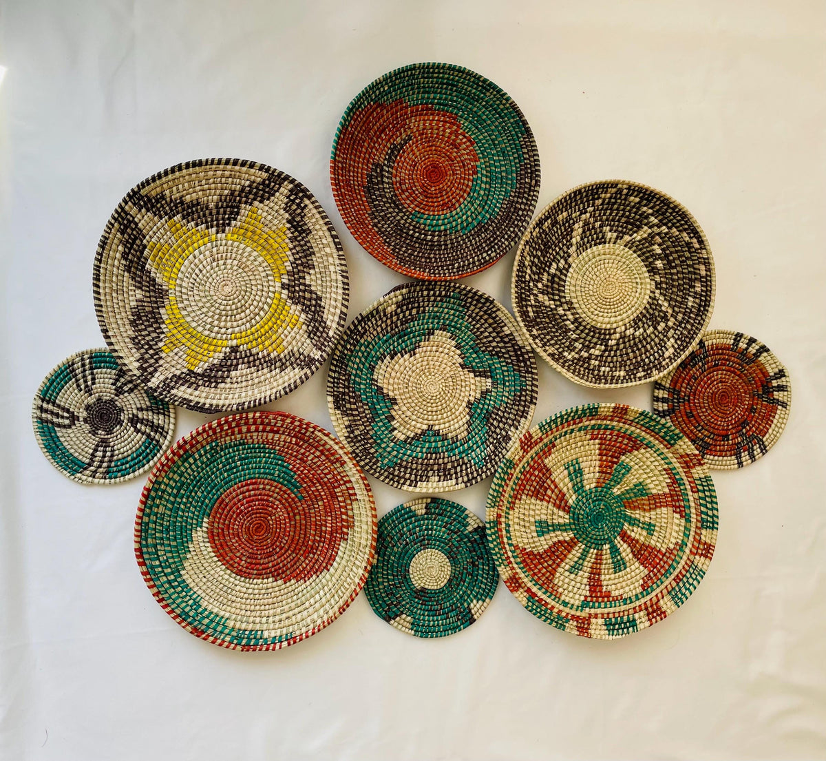 Handwoven Wall Baskets Set Of 9; Boho Wall Decor, Rustic Woven Basket Wall Decor, Handmade Eco-Friendly Seagrass Basket, Housewarming Gift
