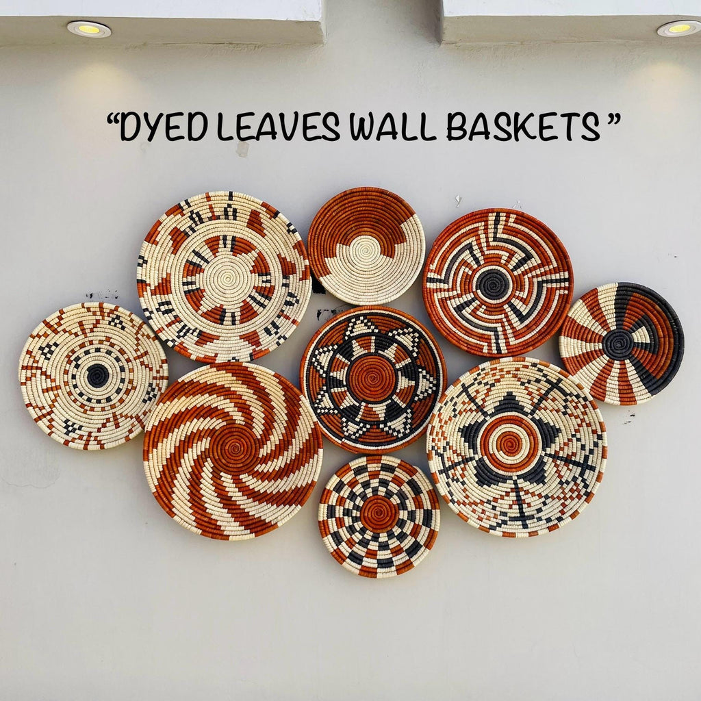 Boho Wall Basket Set Of 9, Handwoven African Baskets for Wall Decor, Neutral Rustic Woven Wall Art, Tribal Home Decor, Earthy Tone Baskets