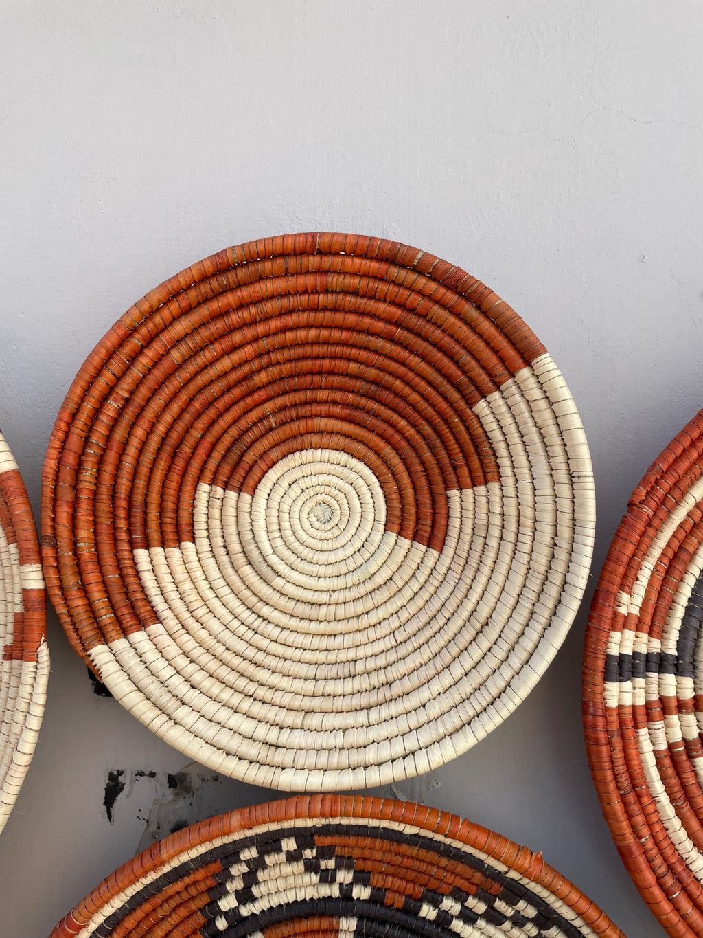 Boho Wall Basket Set Of 9, Handwoven African Baskets for Wall Decor, Neutral Rustic Woven Wall Art, Tribal Home Decor, Earthy Tone Baskets
