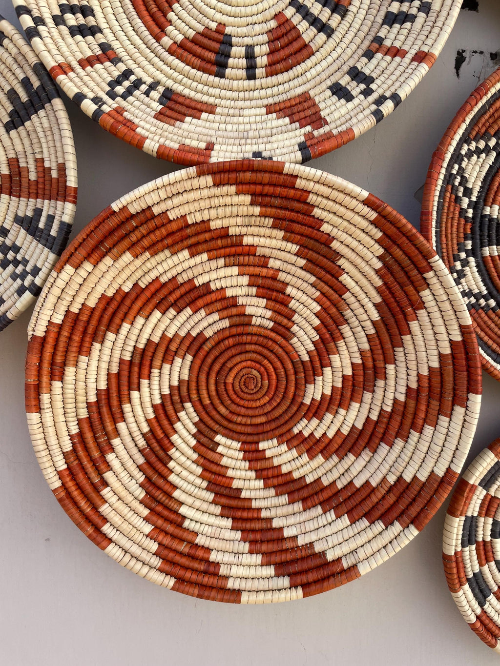 Boho Wall Basket Set Of 9, Handwoven African Baskets for Wall Decor, Neutral Rustic Woven Wall Art, Tribal Home Decor, Earthy Tone Baskets