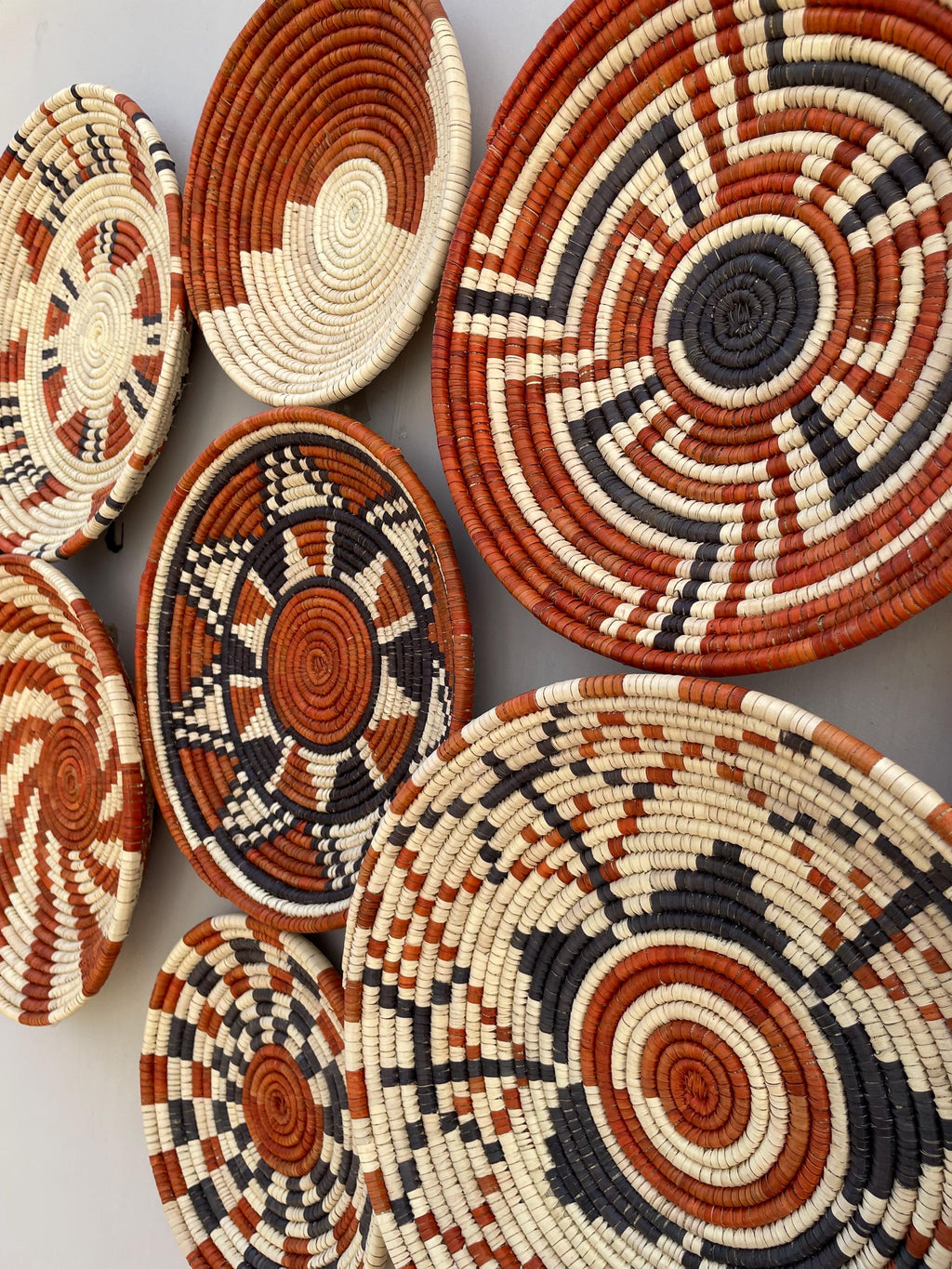 Boho Wall Basket Set Of 9, Handwoven African Baskets for Wall Decor, Neutral Rustic Woven Wall Art, Tribal Home Decor, Earthy Tone Baskets