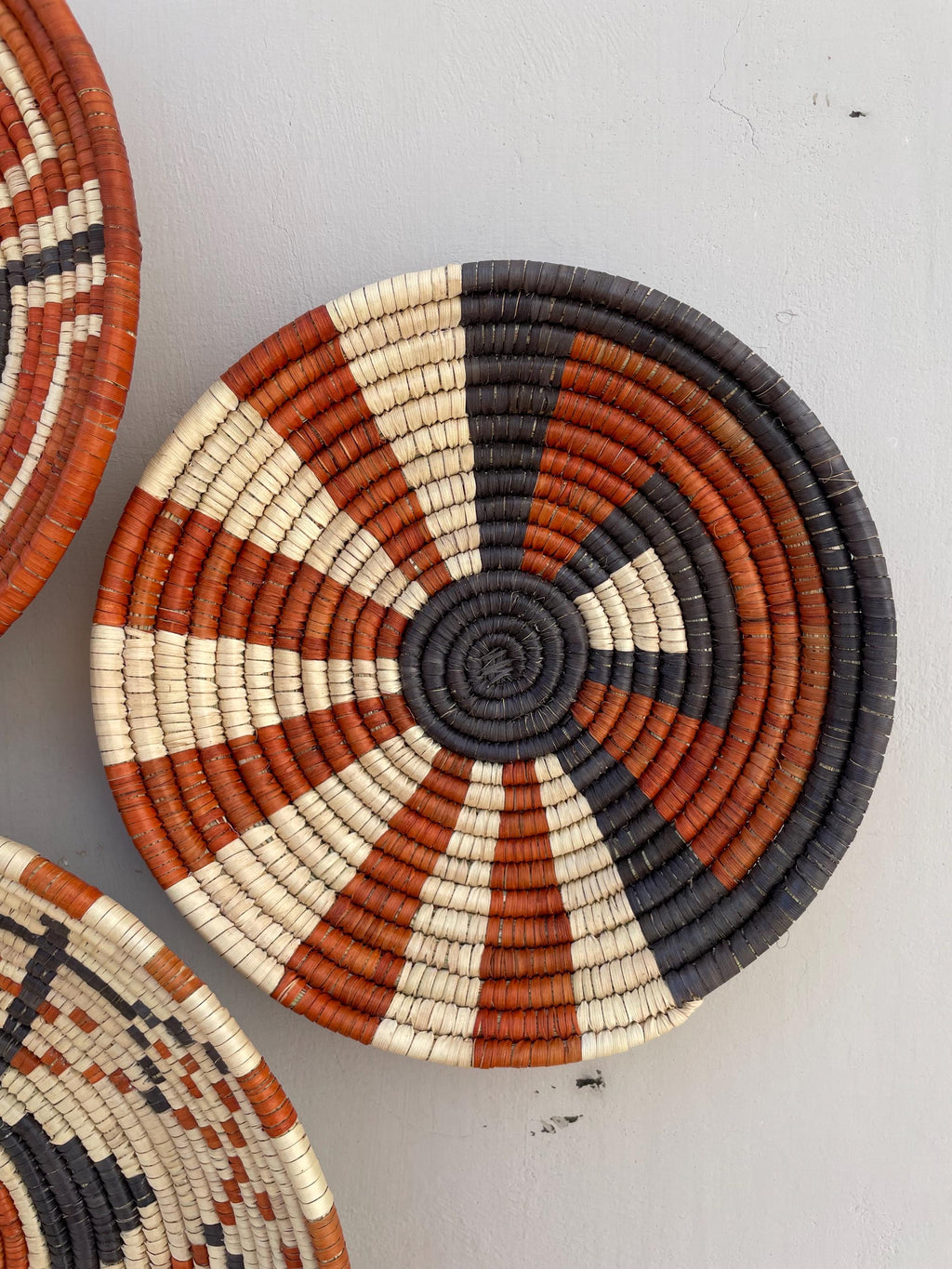 Boho Wall Basket Set Of 9, Handwoven African Baskets for Wall Decor, Neutral Rustic Woven Wall Art, Tribal Home Decor, Earthy Tone Baskets
