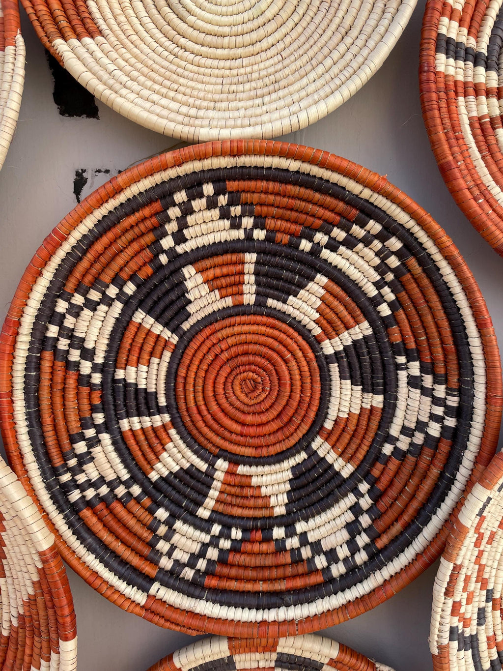 Boho Wall Basket Set Of 9, Handwoven African Baskets for Wall Decor, Neutral Rustic Woven Wall Art, Tribal Home Decor, Earthy Tone Baskets