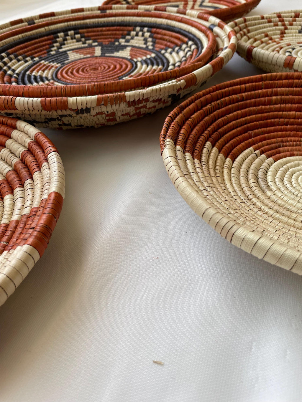 Woven Wall Basket Set Of 7, Handwoven African Baskets for Wall Decor, Neutral Rustic Boho Wall Art, Tribal Home Decor, Earthy tone Baskets