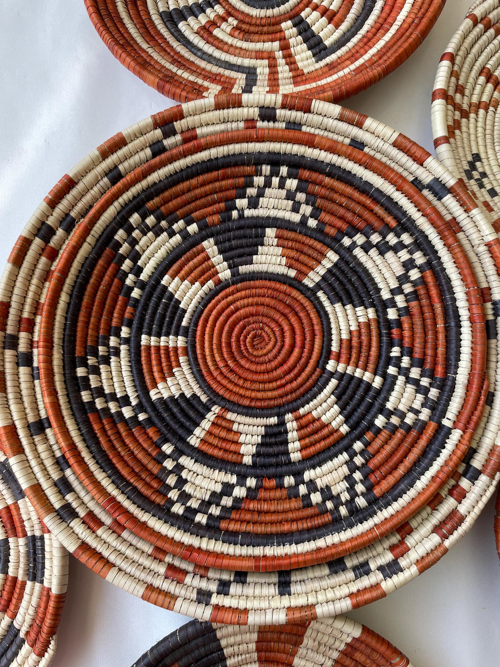 Woven Wall Basket Set Of 7, Handwoven African Baskets for Wall Decor, Neutral Rustic Boho Wall Art, Tribal Home Decor, Earthy tone Baskets