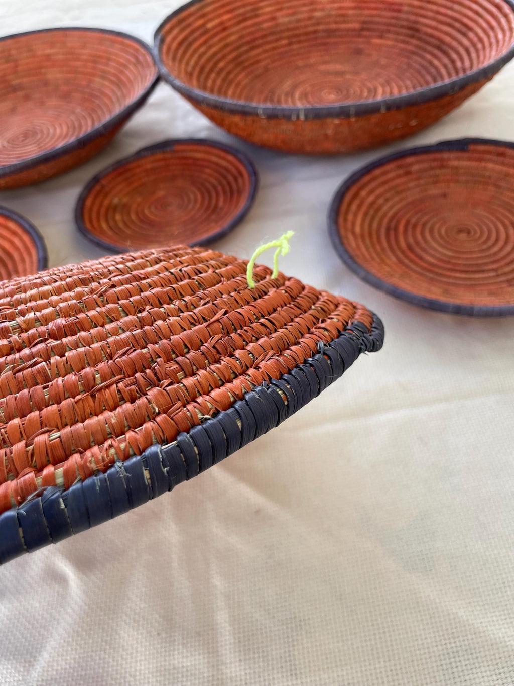 X Large Woven Wall Basket Set Of 6, Handwoven Baskets for Wall Decor, Terracotta Rustic Boho Wall Art, Tribal Home Decor, Collector Pieces