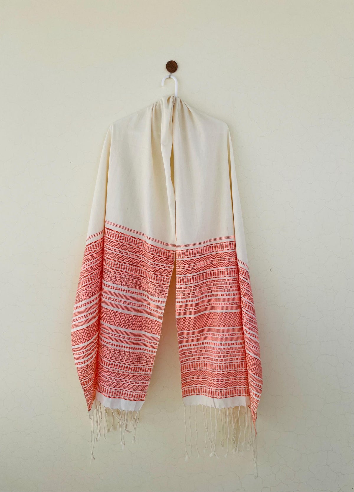 Handwoven Geometric Strip Cotton Rebozo Shawl – Diamond Weave Artisan Wrap – Lightweight Pakistani Textile Cover-up - Hand knotted Fringe