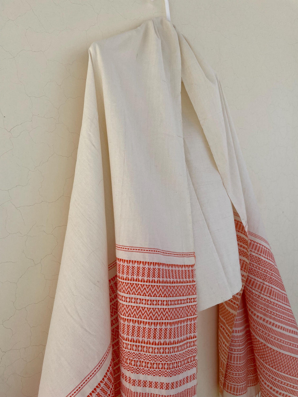Handwoven Geometric Strip Cotton Rebozo Shawl – Diamond Weave Artisan Wrap – Lightweight Pakistani Textile Cover-up - Hand knotted Fringe