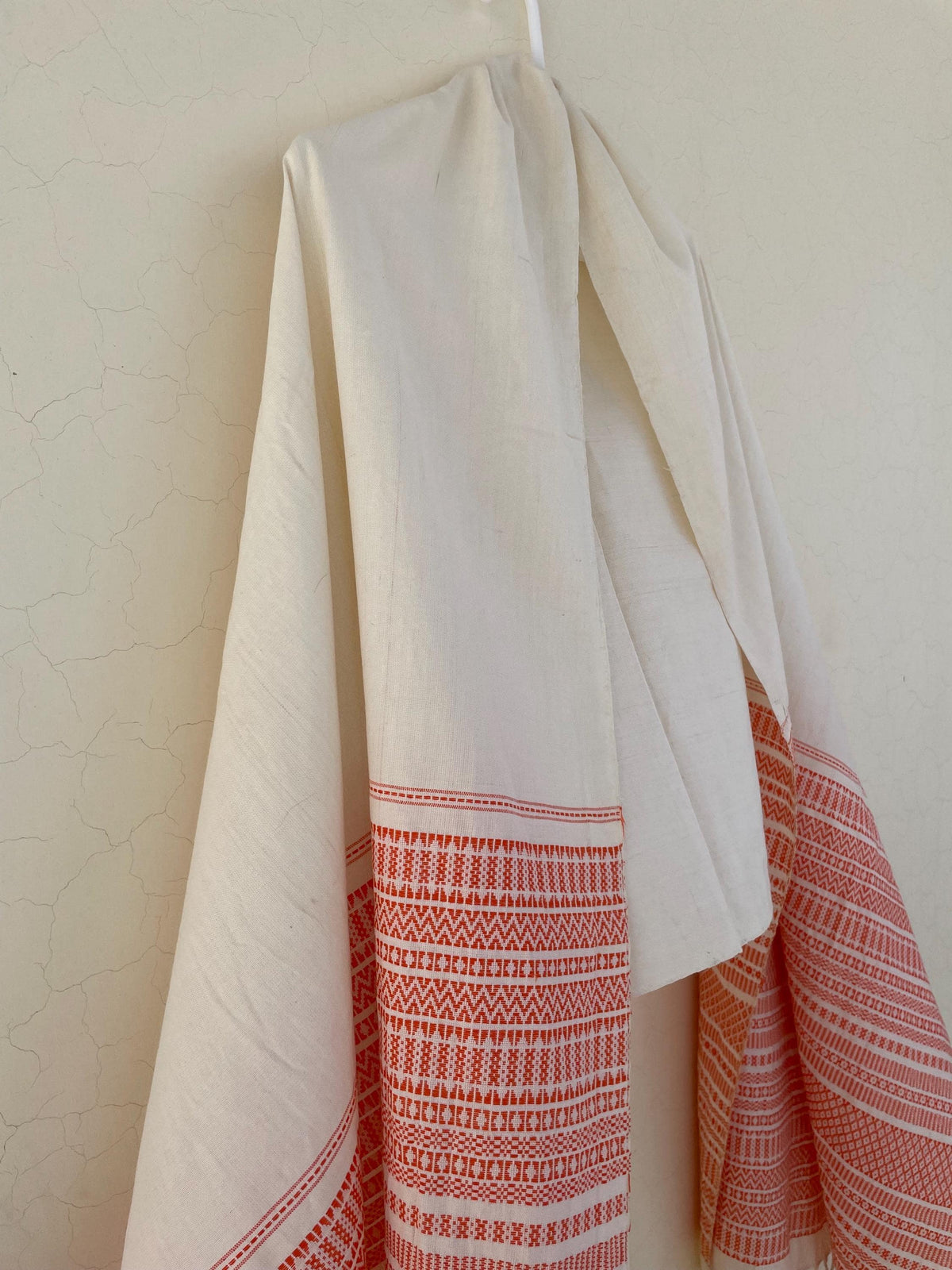 Handwoven Geometric Strip Cotton Rebozo Shawl – Diamond Weave Artisan Wrap – Lightweight Pakistani Textile Cover-up - Hand knotted Fringe