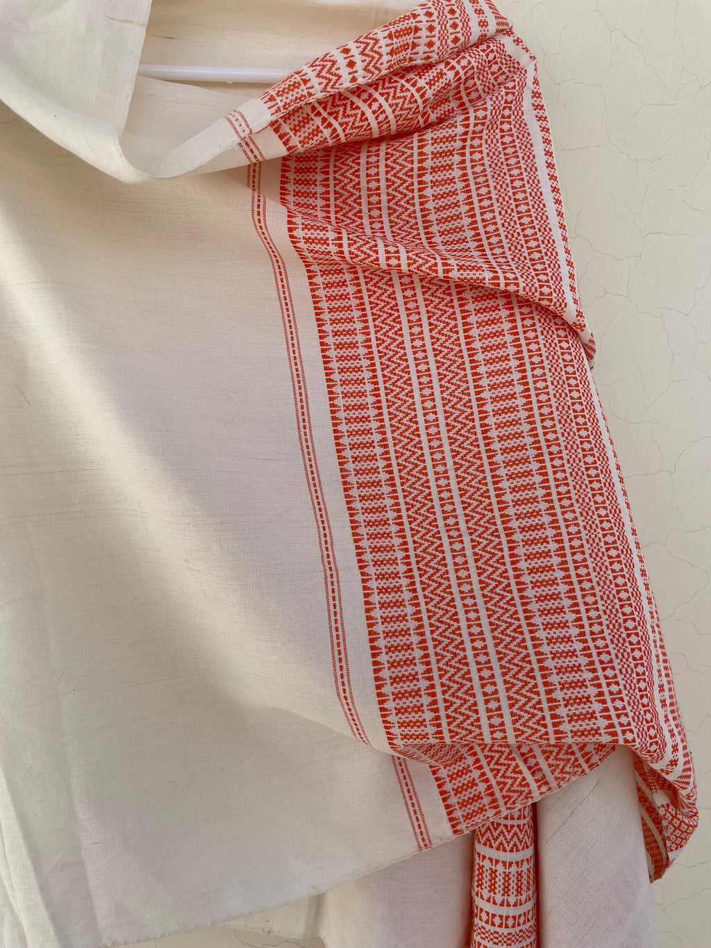 Handwoven Geometric Strip Cotton Rebozo Shawl – Diamond Weave Artisan Wrap – Lightweight Pakistani Textile Cover-up - Hand knotted Fringe