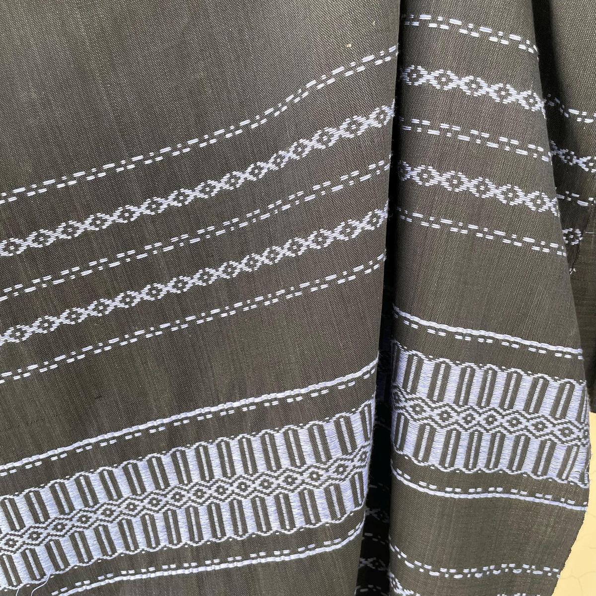 Handwoven Cotton & Silk Rebozo | Black Mexican Blue Shawl With Fringes| Pedal Loom Woven in Pakistan | 35X100 In