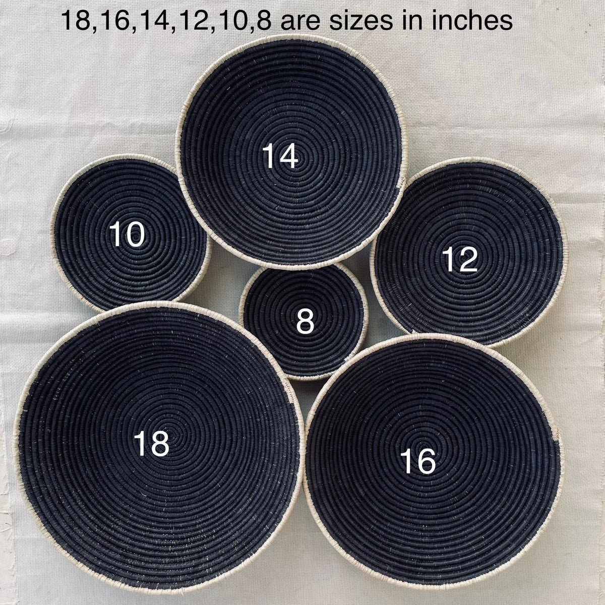 Extra Large Black Woven Wall Baskets Set 6, Handwoven African Bowl Basket Art,  Rustic Farmhouse & Halloween Home Decor, Wabi-Sabi Hangings
