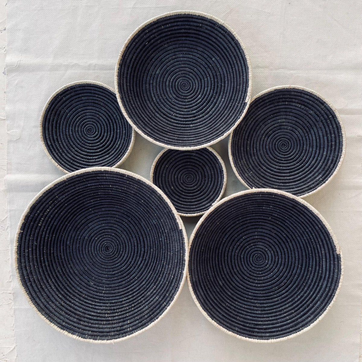 Extra Large Black Woven Wall Baskets Set 6, Handwoven African Bowl Basket Art,  Rustic Farmhouse & Halloween Home Decor, Wabi-Sabi Hangings