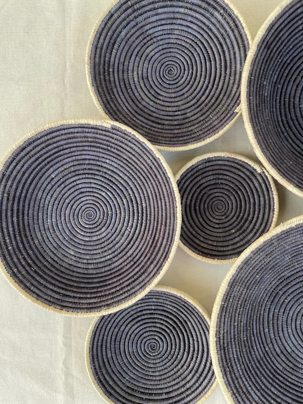 Extra Large Black Woven Wall Baskets Set 6, Handwoven African Bowl Basket Art,  Rustic Farmhouse & Halloween Home Decor, Wabi-Sabi Hangings