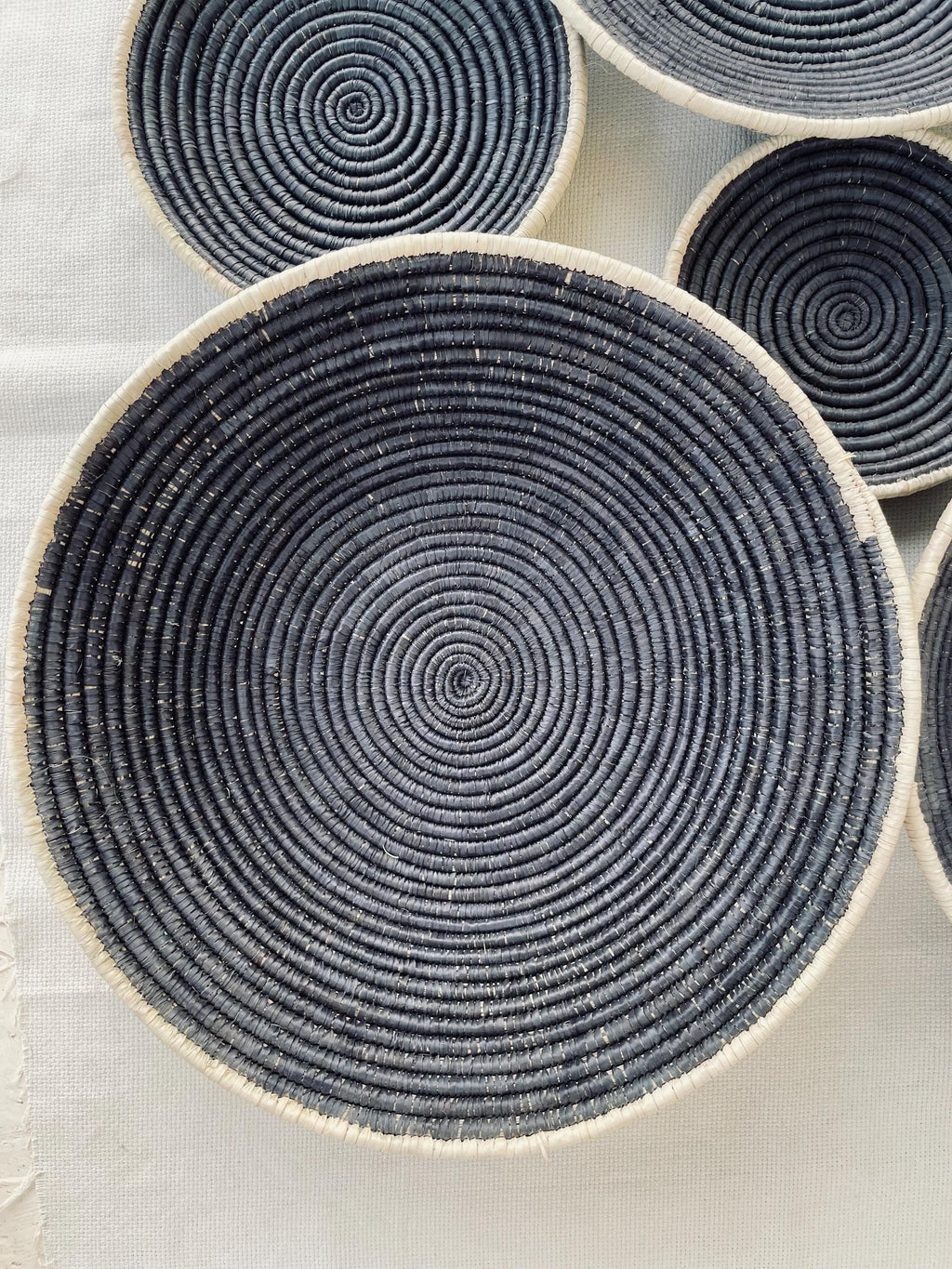 Extra Large Black Woven Wall Baskets Set 6, Handwoven African Bowl Basket Art,  Rustic Farmhouse & Halloween Home Decor, Wabi-Sabi Hangings