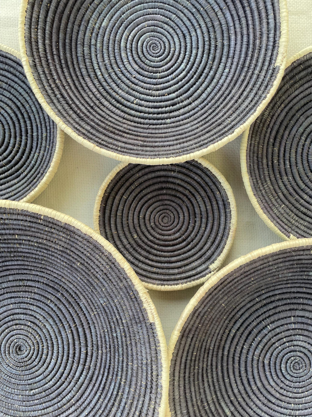 Extra Large Black Woven Wall Baskets Set 6, Handwoven African Bowl Basket Art,  Rustic Farmhouse & Halloween Home Decor, Wabi-Sabi Hangings
