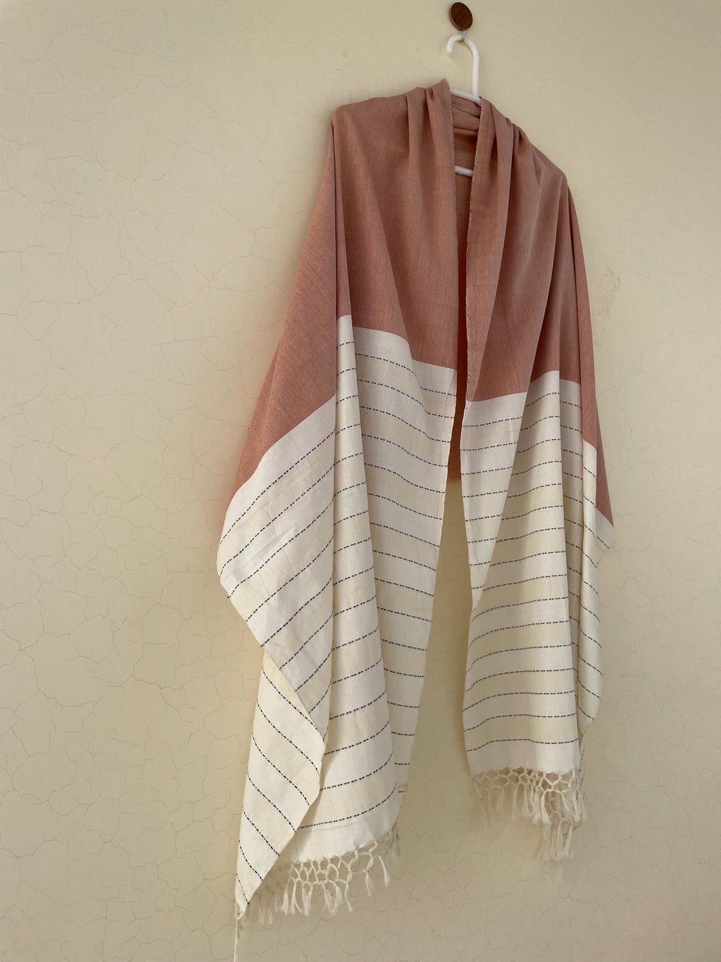 Handwoven Cotton Rebozo Shawl: Pakistani Artisan Scarf, Pregnancy & Labor Support, Gift For Boy Mom To Be, 32 X 106 inch With Fringes