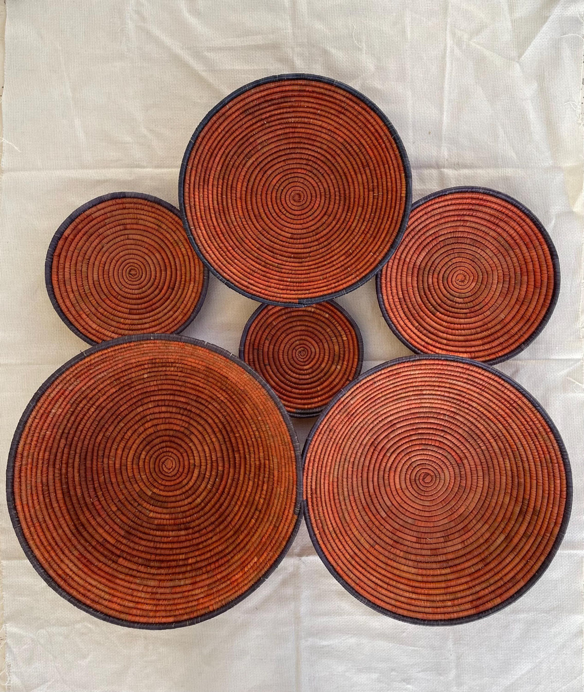 X Large Woven Wall Basket Set Of 6, Handwoven Baskets for Wall Decor, Terracotta Rustic Boho Wall Art, Tribal Home Decor, Collector Pieces