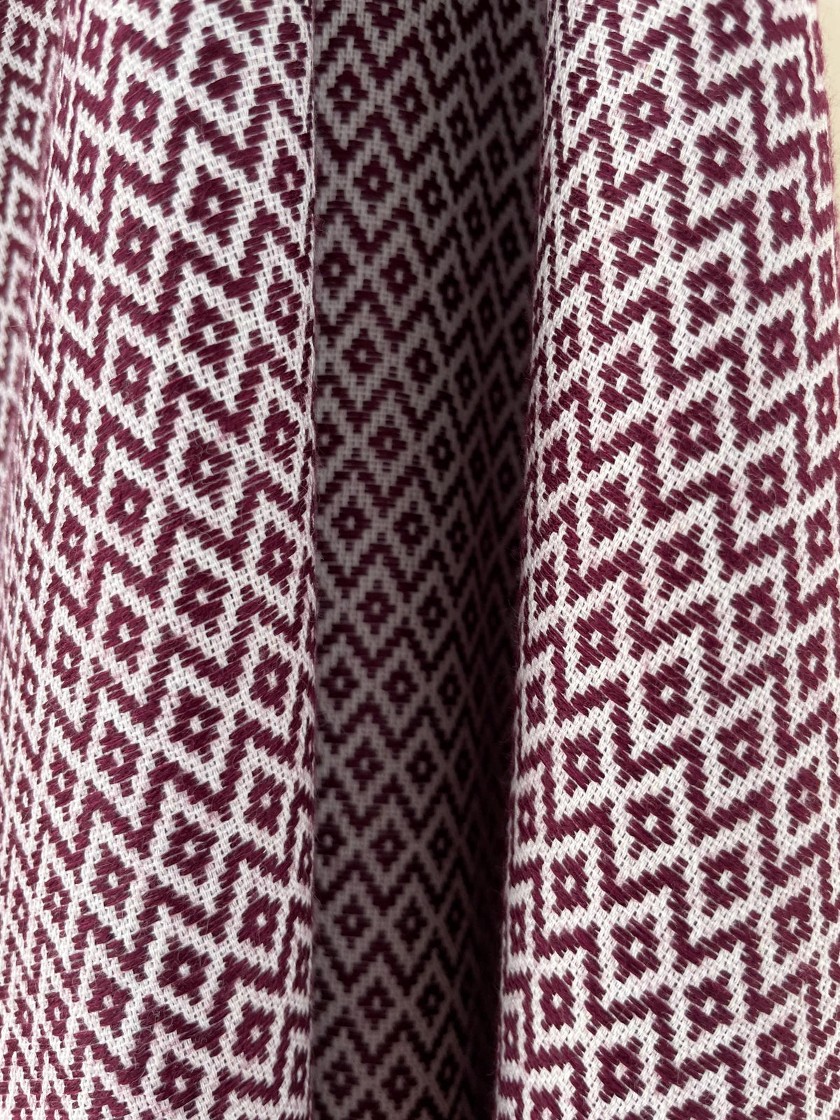 Handwoven Cotton Rebozo | Maroon & Black Mexican Shawl With Fringes| Pedal Loom Woven in Pakistan | 35X100 In