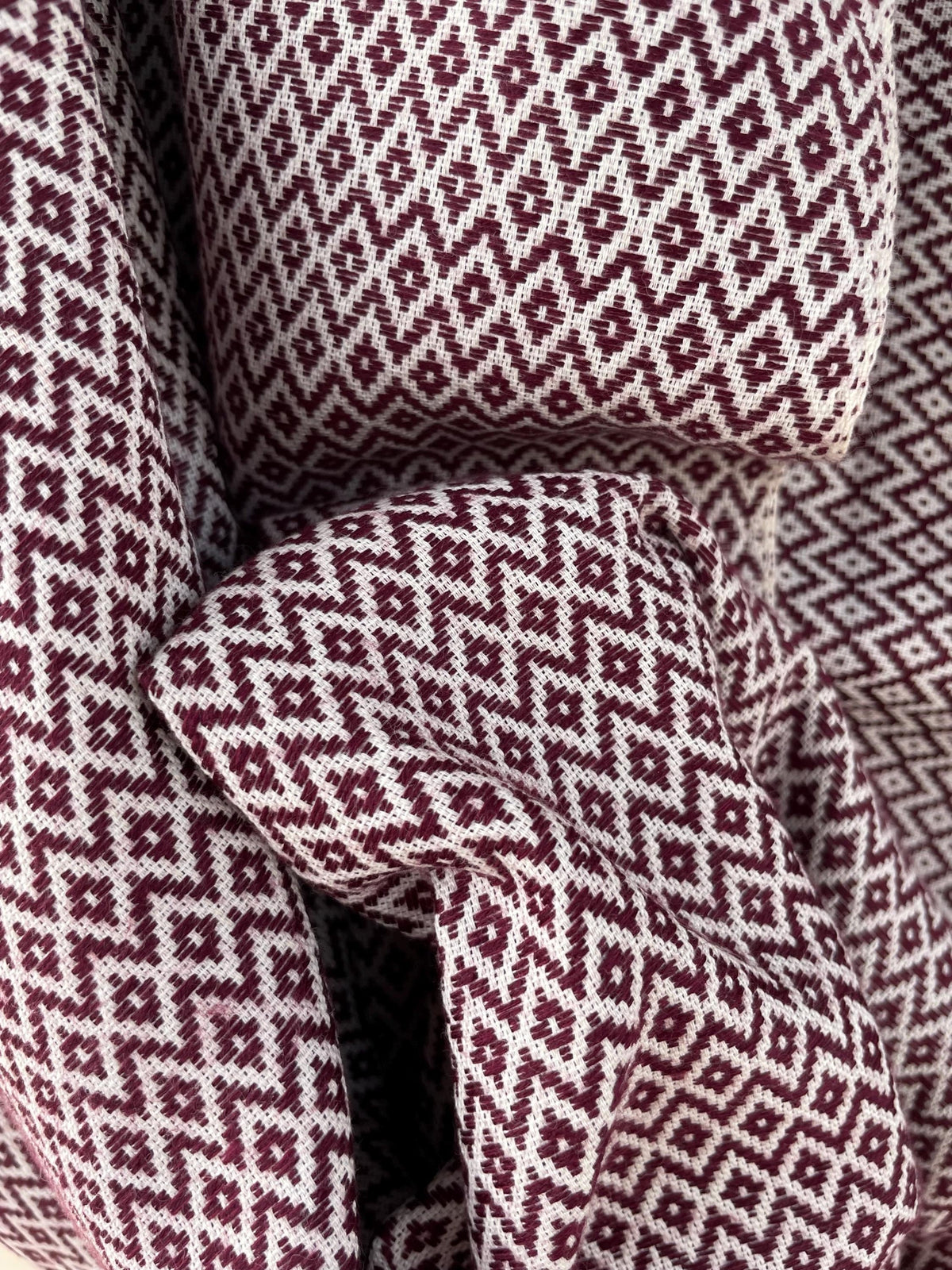 Handwoven Cotton Rebozo | Maroon & Black Mexican Shawl With Fringes| Pedal Loom Woven in Pakistan | 35X100 In