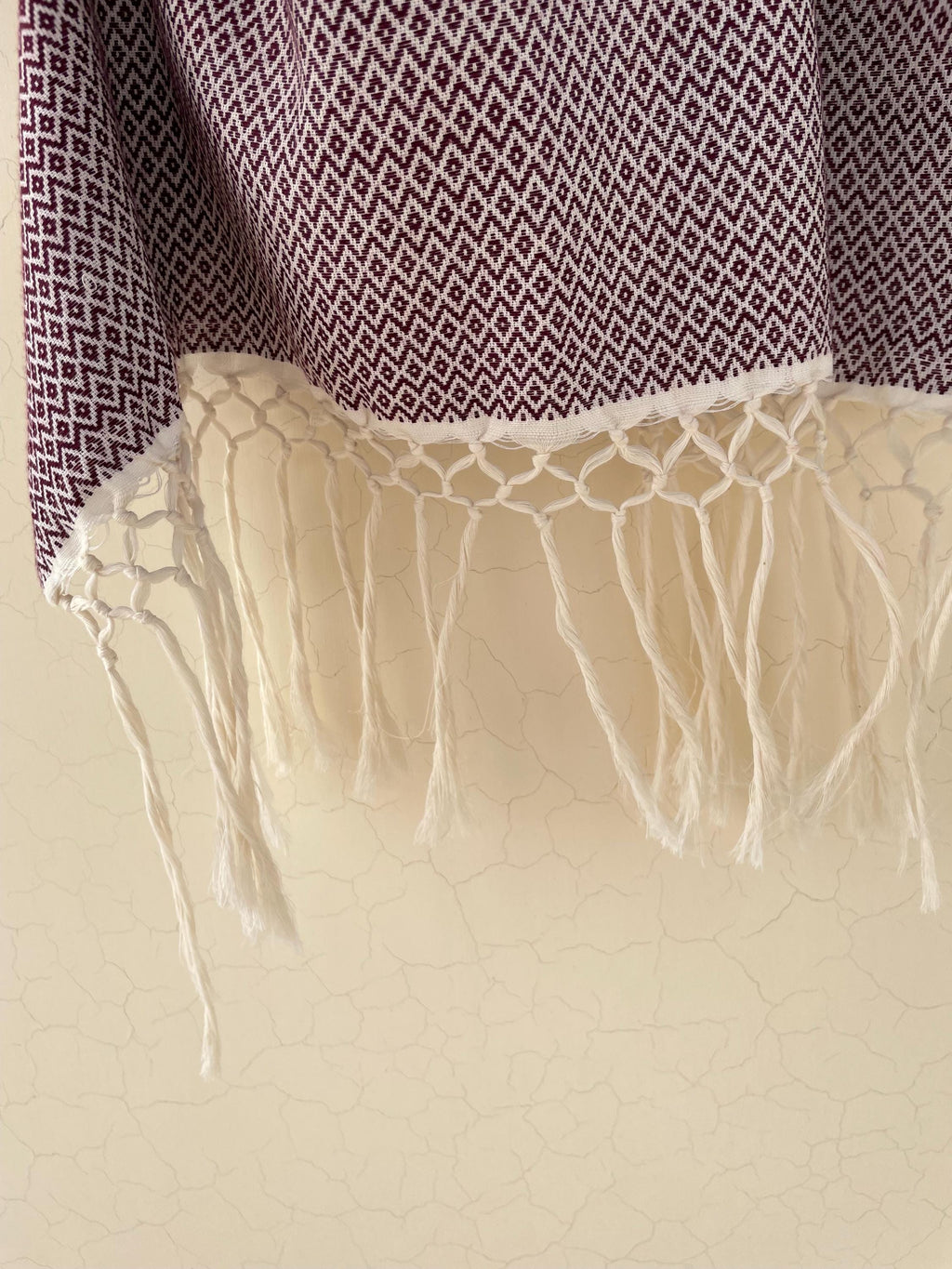 Handwoven Cotton Rebozo | Maroon & Black Mexican Shawl With Fringes| Pedal Loom Woven in Pakistan | 35X100 In