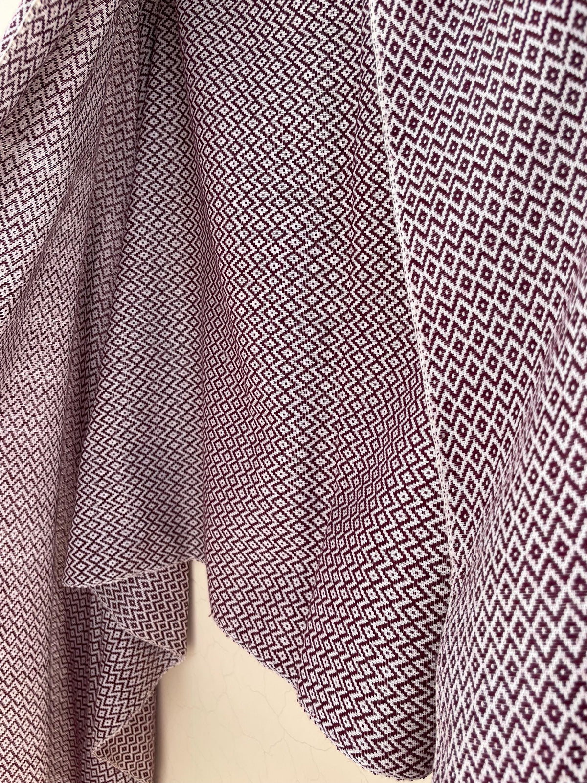 Handwoven Cotton Rebozo | Maroon & Black Mexican Shawl With Fringes| Pedal Loom Woven in Pakistan | 35X100 In