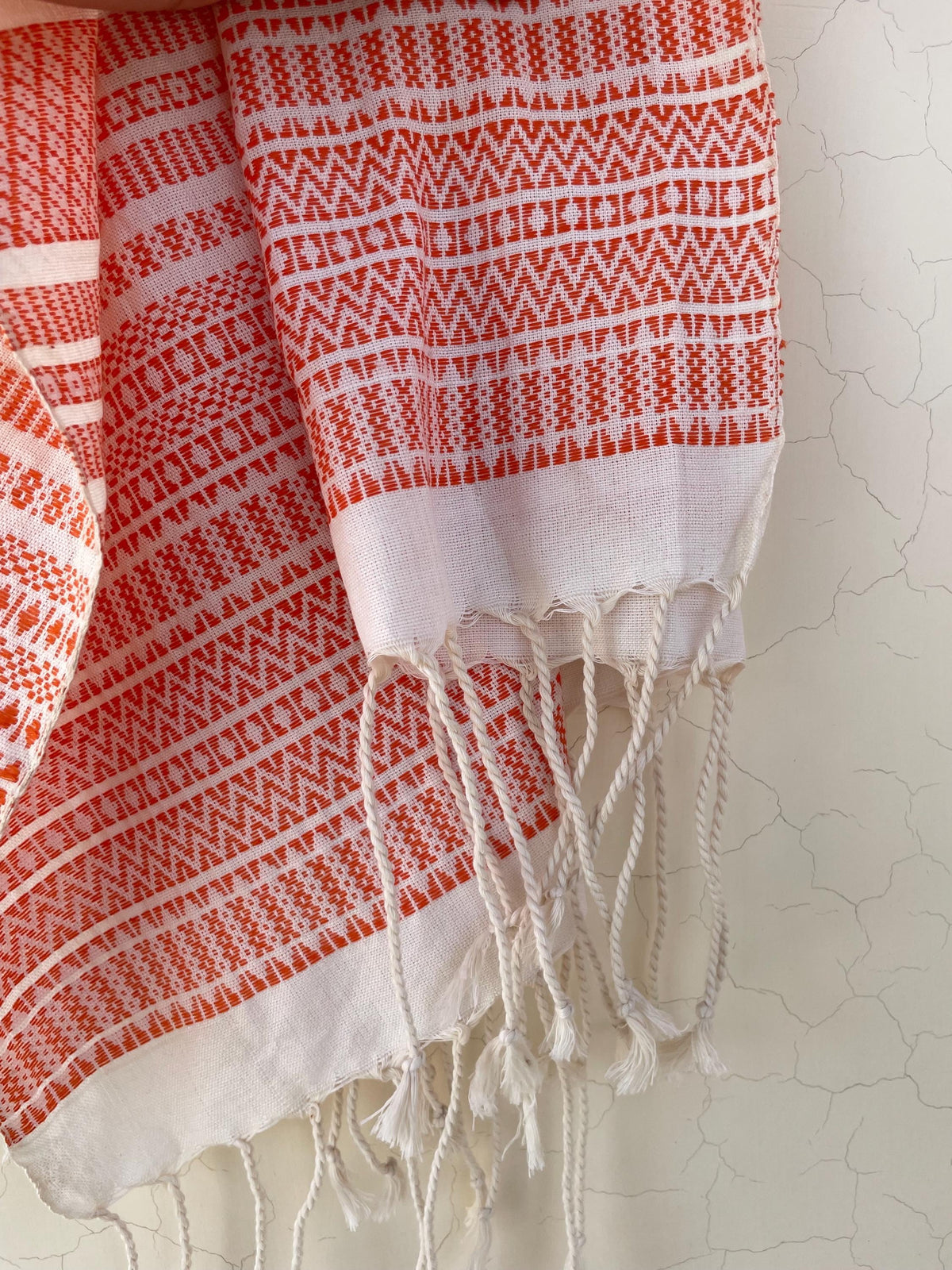 Handwoven Geometric Strip Cotton Rebozo Shawl – Diamond Weave Artisan Wrap – Lightweight Pakistani Textile Cover-up - Hand knotted Fringe