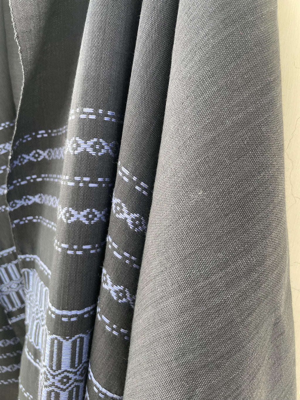Handwoven Cotton & Silk Rebozo | Black Mexican Blue Shawl With Fringes| Pedal Loom Woven in Pakistan | 35X100 In
