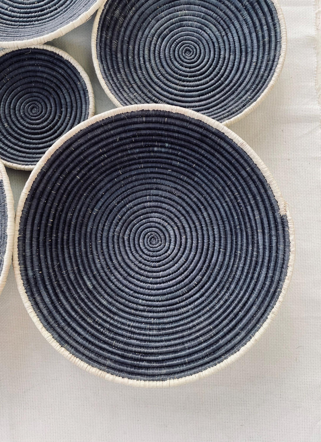 Extra Large Black Woven Wall Baskets Set 6, Handwoven African Bowl Basket Art,  Rustic Farmhouse & Halloween Home Decor, Wabi-Sabi Hangings