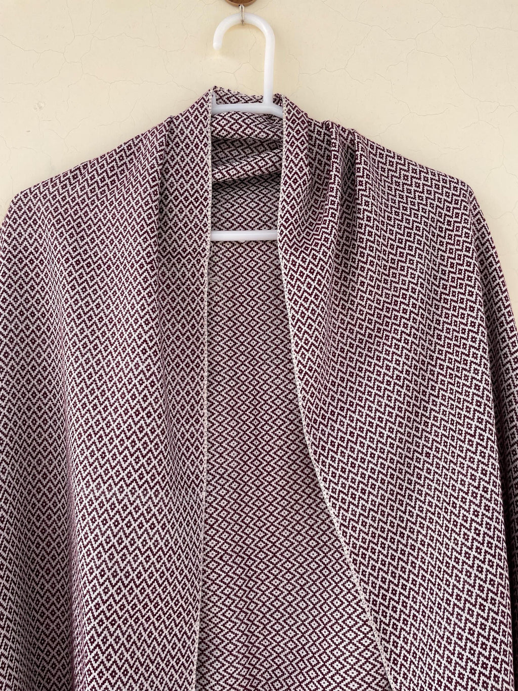Handwoven Cotton Rebozo | Maroon & Black Mexican Shawl With Fringes| Pedal Loom Woven in Pakistan | 35X100 In