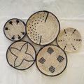 Woven Flat Wall Baskets Set of 5, Black & Natural African Wall Decor, Handwoven Basket Art, Boho Rustic Home Decor, Cozy Fall Wall Hangings